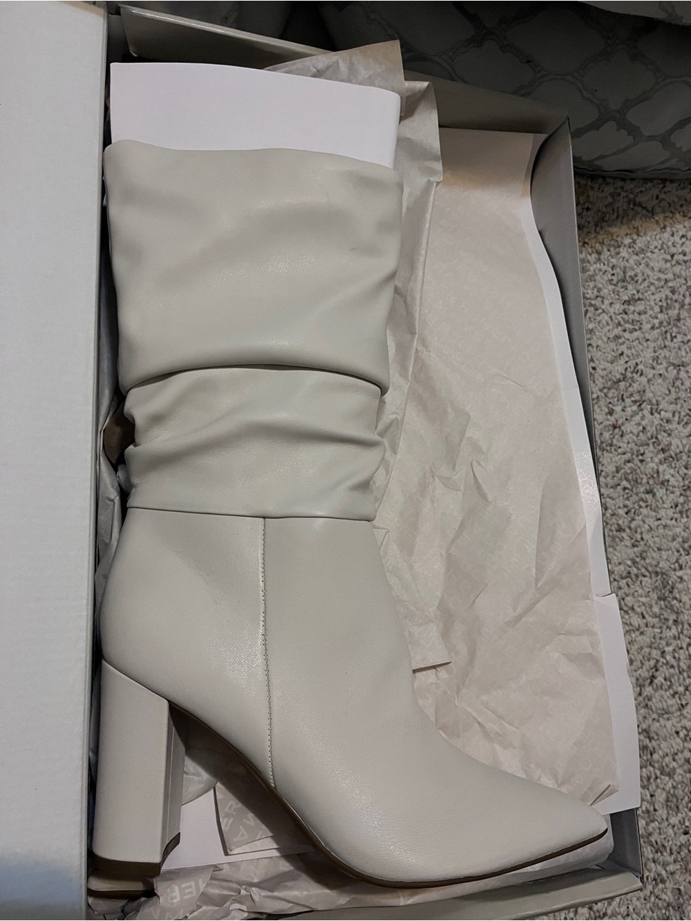 Brand new ivory Slouch Block Heel Boot-Marc Fisher